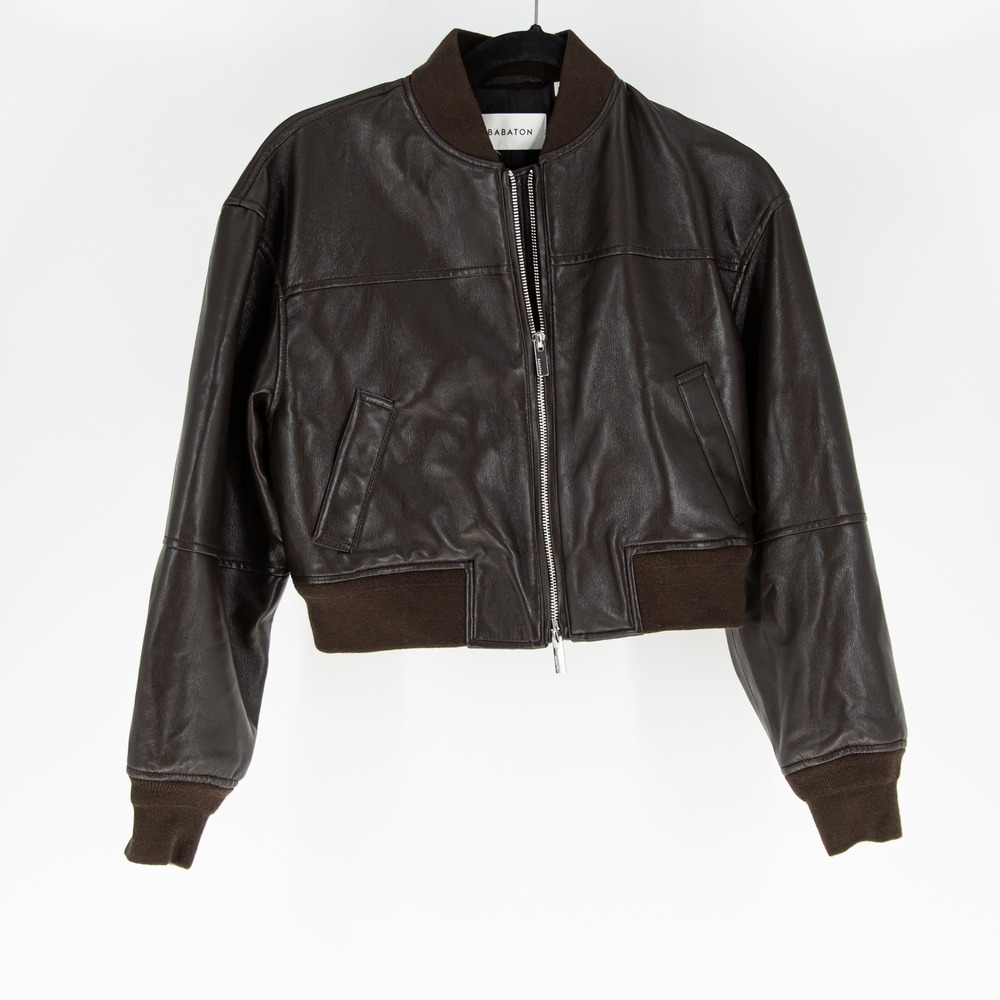 Aritzia Babaton Synergy UnReal Faux Vegan Leather Bomber Jacket Rich Mocha Brown